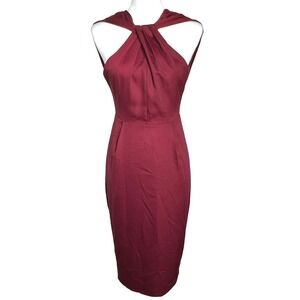 BLAQUE LABEL NWT Women Small Burgundy Red Twist Front Backless Midi Sheath Dress